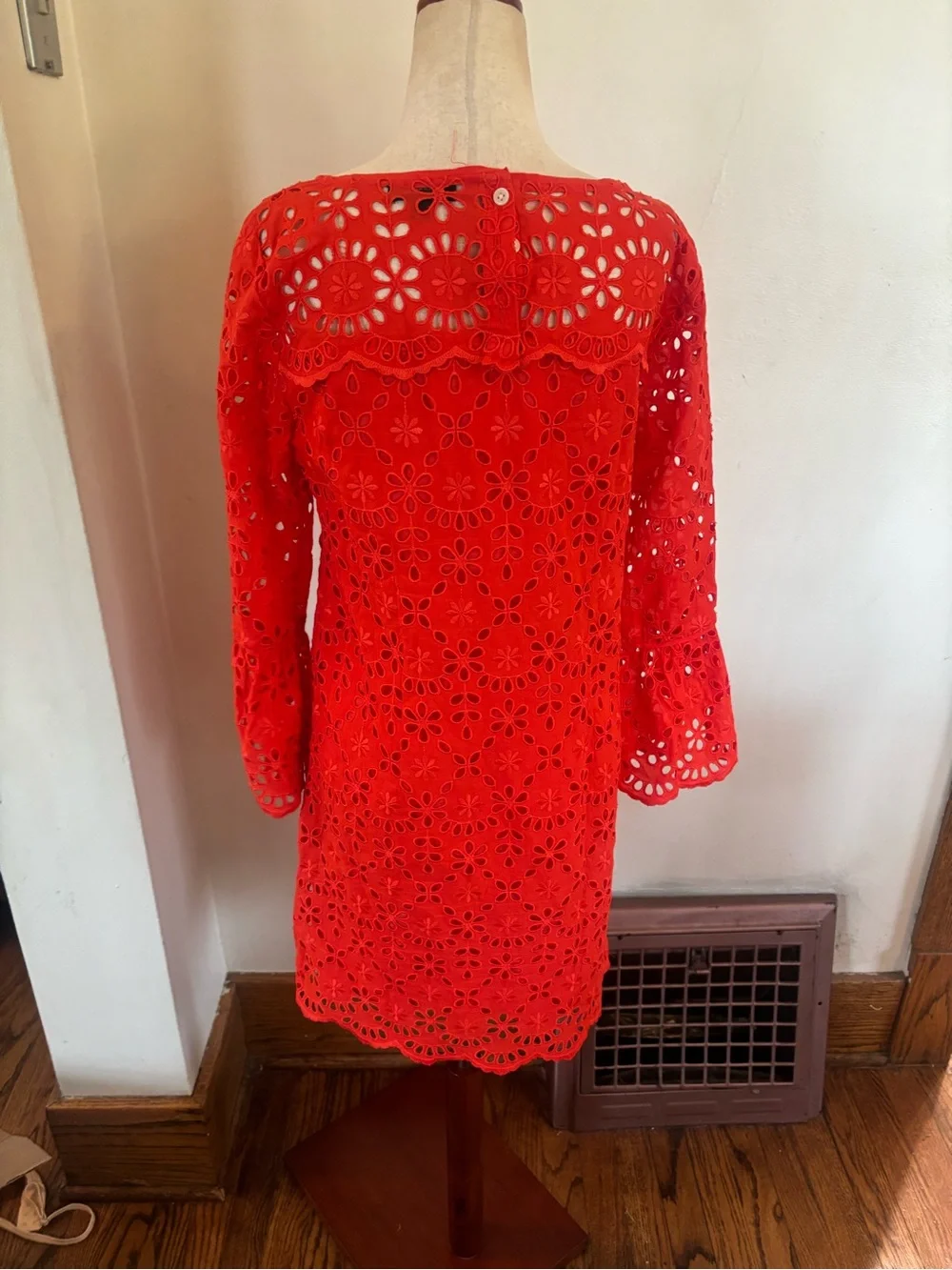 J Crew Bell Sleeve Eyelet Dress Brilliant Flame Size 4